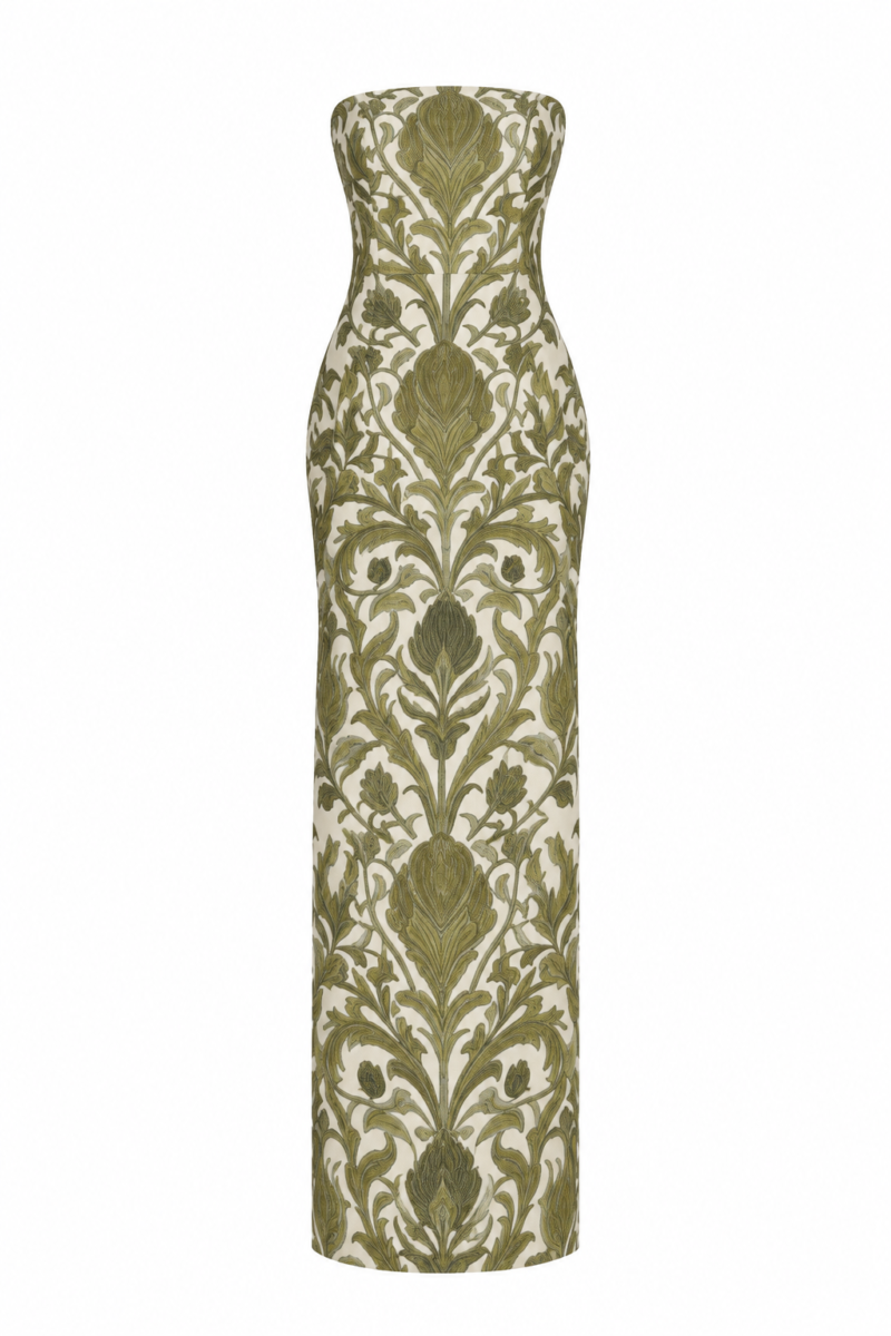 Flora Strapless Floral Twill Satin Maxi Dress by Nana Gotti – front view