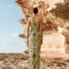 Back view of the Flora floral twill satin maxi dress by Nana Gotti.
