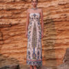 Yara Linen Print Strapless Maxi Dress by Nana Gotti featuring a blue and green İznik-inspired floral print, fitted silhouette, and maxi length.