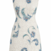 Nana Gotti Narin Floral Lace Mini Dress in ivory with blue and turquoise İznik-inspired floral motifs, round neckline, and fitted A-line silhouette.