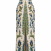 Back view of Nana Gotti Yara printed linen maxi dress featuring a fitted strapless silhouette, ornamental floral motifs and center-back slit.