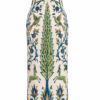 Yara Linen Print Strapless Maxi Dress by Nana Gotti featuring a blue and green İznik-inspired floral print, fitted silhouette, and maxi length.